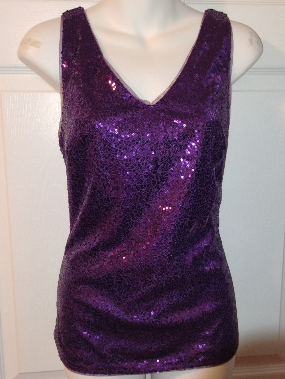 Grace Karin Purple Sequin V-Neck Tank Top With Zipper Detail